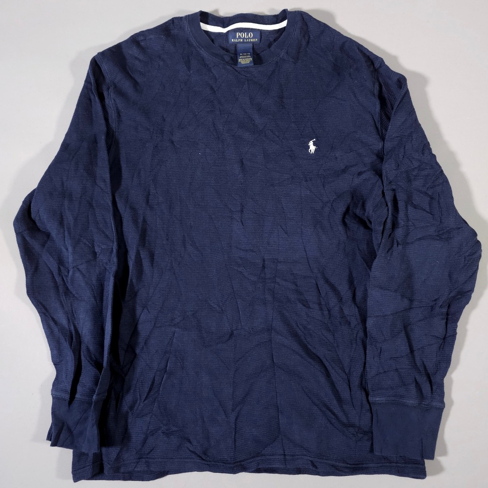 Polo Ralph Lauren Thermal Shirt Mens XL Navy Blue Waffle Knit Long Sleeve Pony
